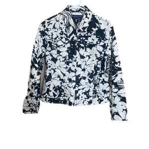 Jones New York Black and White Floral Jean Jacket
